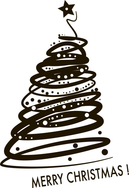 黑色和白色向量图像的圣诞树与球和一颗星。线性图像设计的信头印刷卡。图片下载