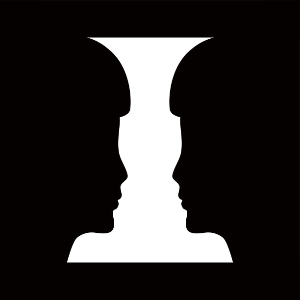 两个人的面孔剪影或花瓶。图片下载