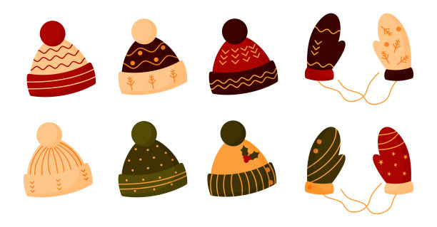 平针织帽子连指手套头饰圣诞矢量集图片下载