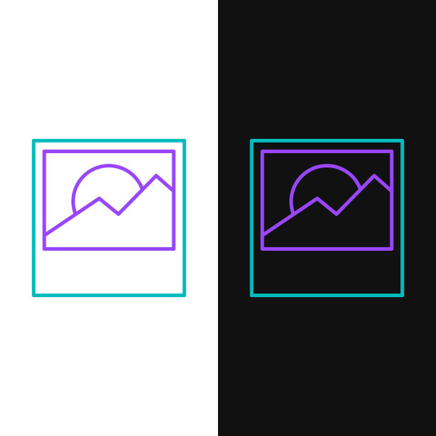 线条照片图标隔离在白色和黑色背景上。彩色轮廓概念。向量图片下载