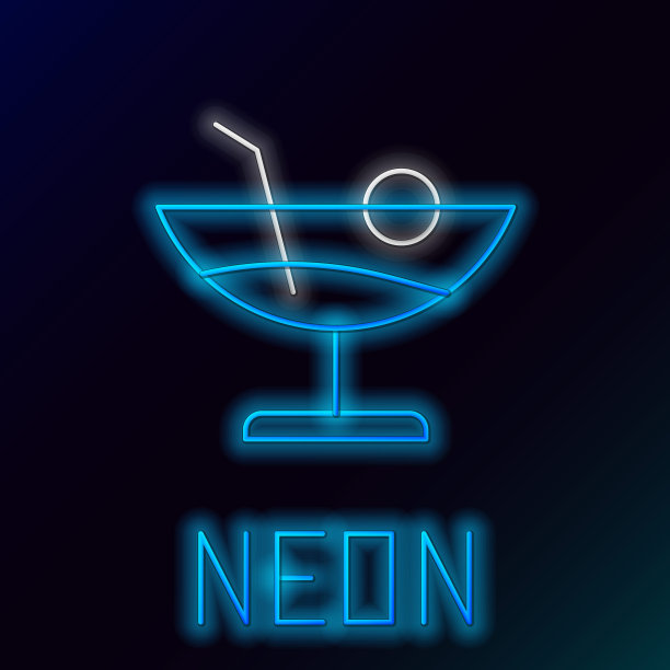 发光的霓虹灯线鸡尾酒图标隔离在黑色背景上。彩色轮廓概念。向量图片下载