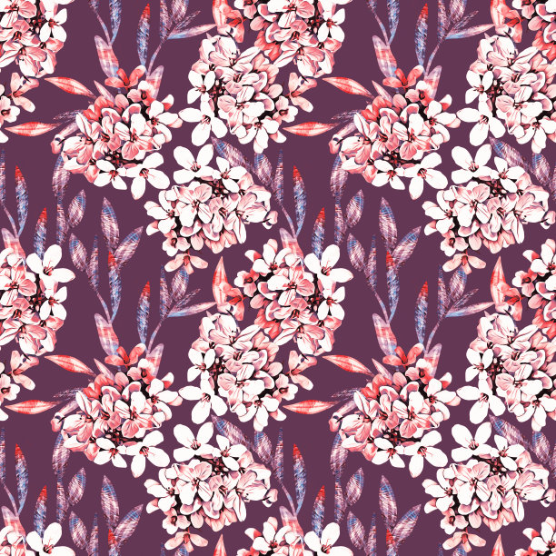 宇宙花与多彩的叶无缝图案。图片下载