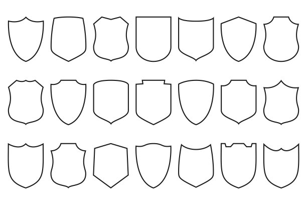 盾牌。安全屏蔽线性图标集合。安全防护理念的线条设计元素。向量图片下载