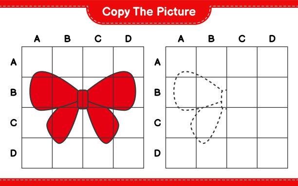 复制图片，使用网格线复制彩带的图片。教育儿童游戏，可打印的工作表，矢量插图图片下载