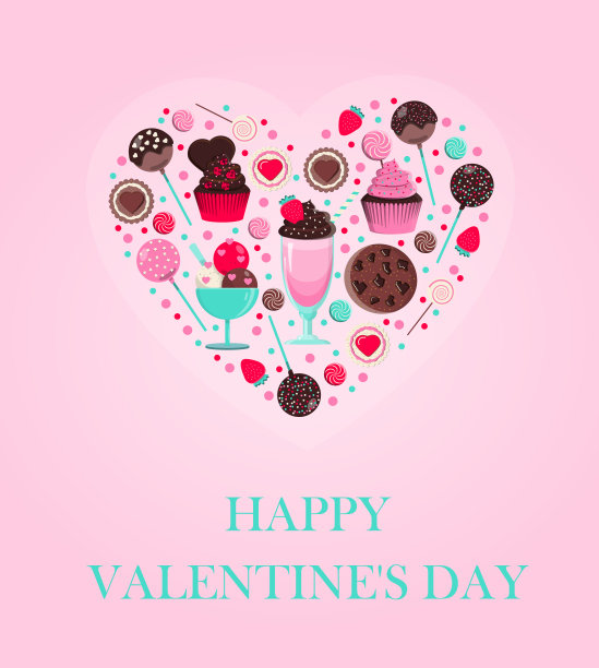 情人节贺卡与爱心的祝福。平面矢量插图销售，网上商店，节日送货。粉红色、红色和蓝色的邀请传单。图片与一套项目的折扣和浪漫的项目二月图片下载