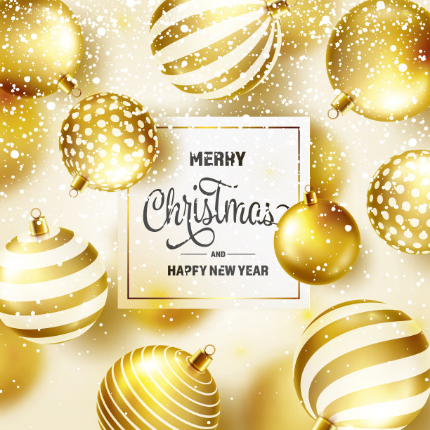 圣诞背景与树球和雪。金色的球。新年。冬天的假期。季销售装饰。黄金圣诞礼物图片下载