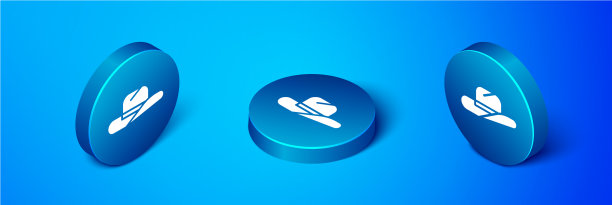 等距西部牛仔帽图标孤立在蓝色图片下载