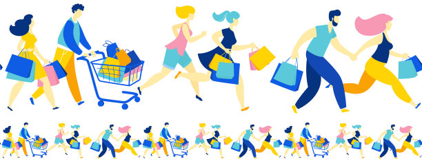 女人男人成群跑买买买纸袋图片下载