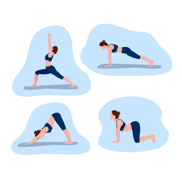 一组矢量插图描绘了一个女孩，她展示了瑜伽姿势。设计用于设计小册子、传单、海报。设计网站设计，指南，传单图片下载
