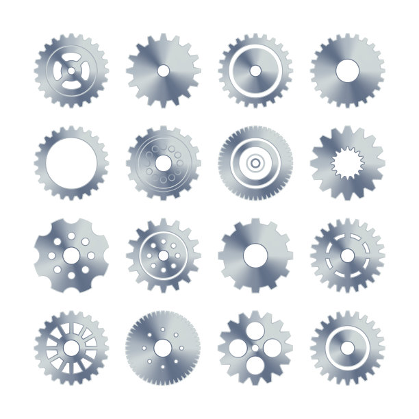 齿轮组。复古复古的金属齿轮收集。工业图标。矢量图图片下载