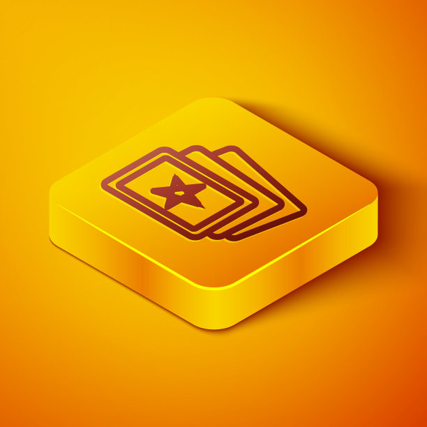 三个塔罗牌图标孤立在橙色背景上。魔法神秘塔罗牌组。黄色正方形按钮。向量图片下载