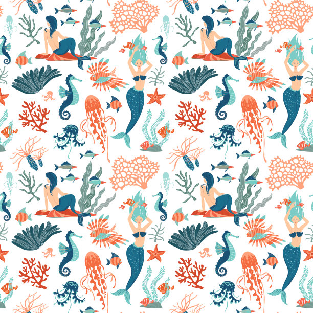 神奇无缝图案水下动物图片下载