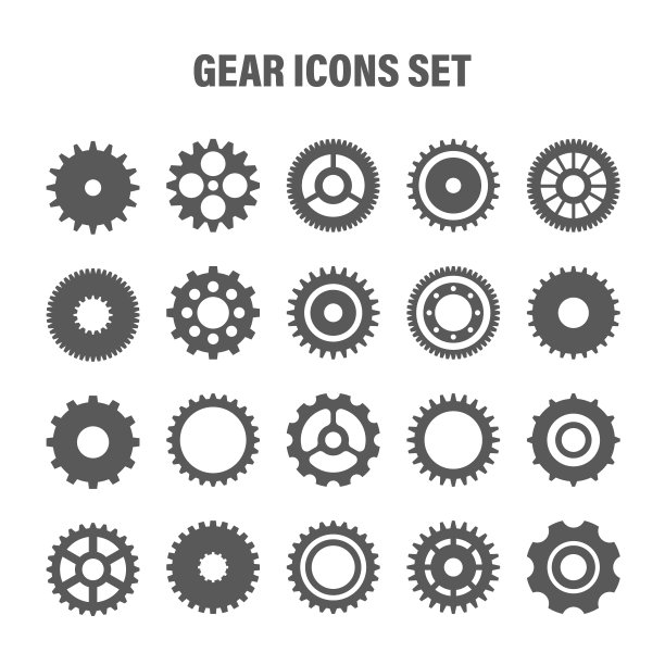 齿轮组。复古复古的齿轮集合。工业图标。矢量图图片下载