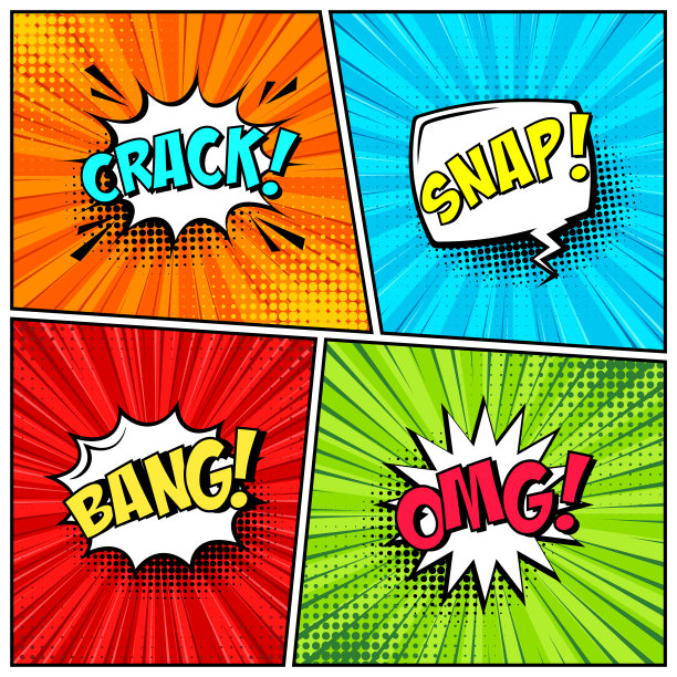 卡通漫画背景设置。演讲泡沫。漫画书彩色海报与半色调元素和文字。矢量图图片下载