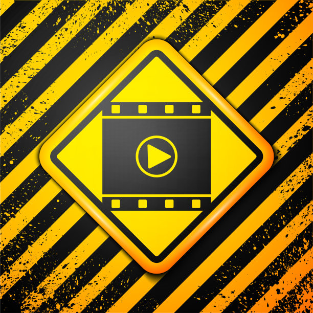 黑色播放视频图标孤立黄色图片下载