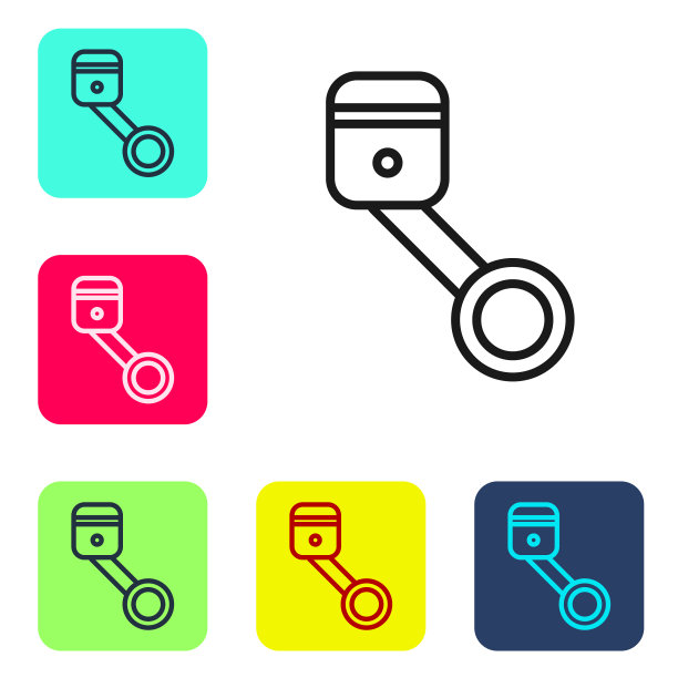 黑线发动机活塞图标隔离在白色上图片下载