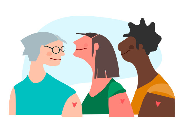 接种时间，停止冠状病毒概念。快乐的妇女接种疫苗后。矢量插图与地方为你的文本图片下载