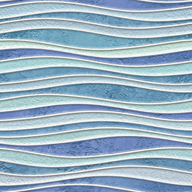 石膏墙无缝纹理与波浪图案，浮雕纹理，墙模板，3d插图图片下载