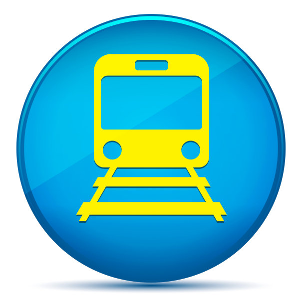 火车图标现代平青蓝圆形按钮图片下载