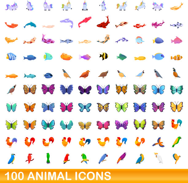 100动物图标设置卡通风格图片下载