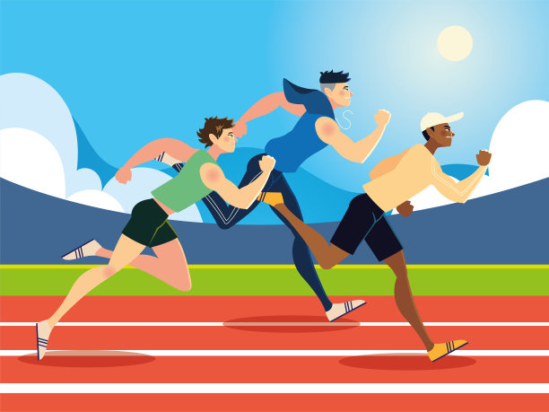 跑步的年轻人在跑道上运动素材图片