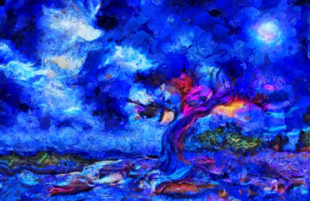 晚上山水画图片下载