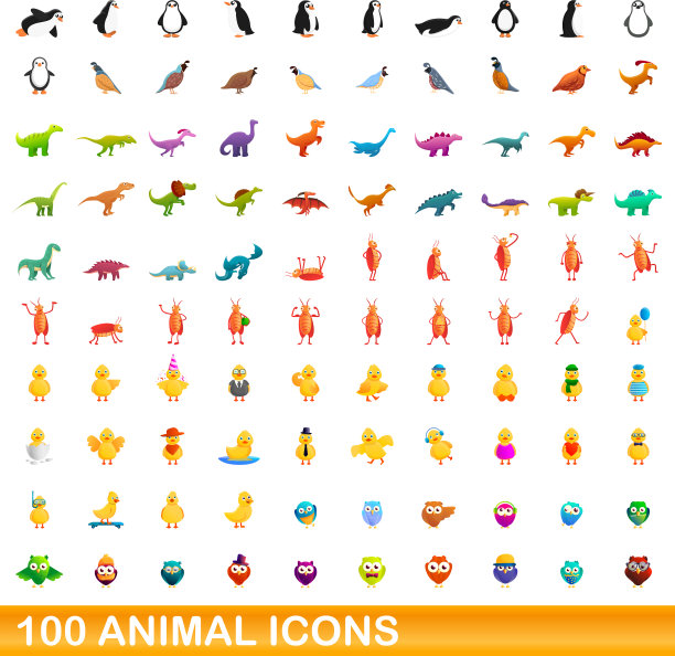 100动物图标设置卡通风格图片下载