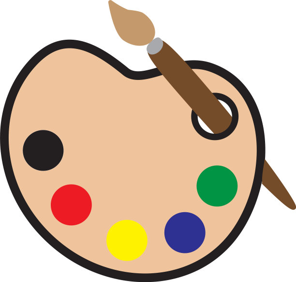 调色板和画笔在白色的背景图片下载