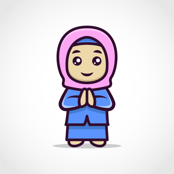 可爱的穆斯林人物吉祥物设计图片下载