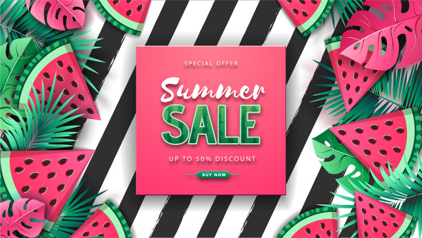 有西瓜的夏季大促销海报图片下载
