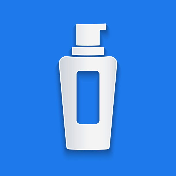 剪纸香波瓶图标孤立在蓝色背景。纸艺术风格。向量图片下载