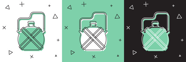 水壶水瓶图标，隔离在白色和绿色、黑色背景上。旅行水壶图标。用于活动的装水罐。矢量素材图片下载