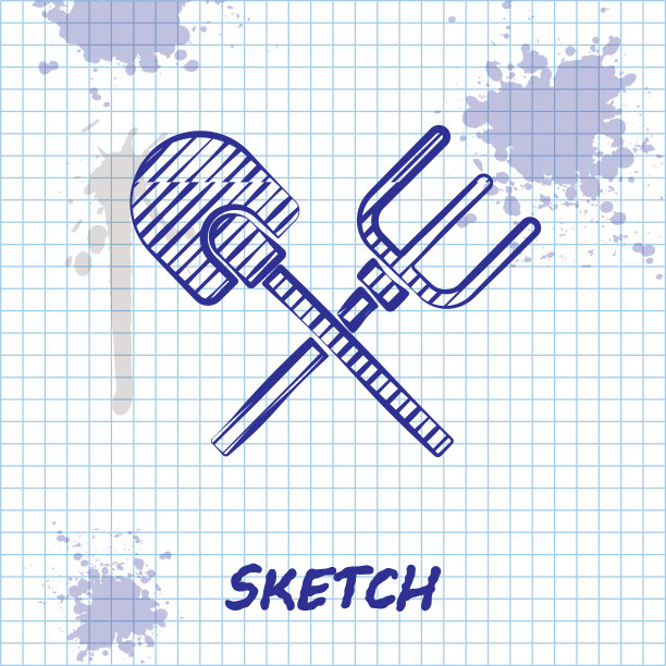 草图线铲和耙图标孤立在白色图片下载