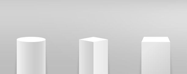 不同形式的裙座或底座。产品展示平台、品牌设计、博物馆舞台。模型的三维讲台，圆形和立方的立场。展览、广告场所。图片下载