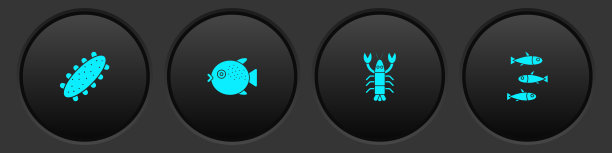 设置海参，河豚，龙虾和鱼的图标。向量图片下载