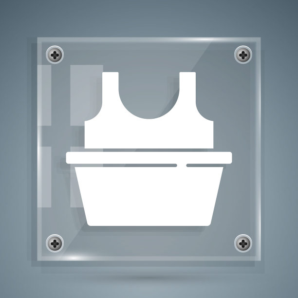 白色塑料盆与衬衫图标孤立在灰色背景。碗水。洗衣服，清洁设备。方形玻璃面板。向量图片下载