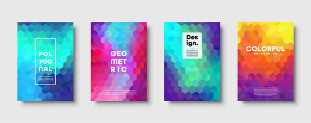 六角形多边形抽象背景。彩色三角形渐变设计。低多边形六角形旗帜。矢量图图片下载