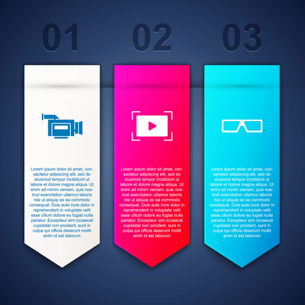 设置影院摄像头，在线播放视频和3D电影眼镜。业务信息模板。向量图片下载