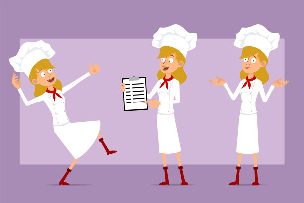 卡通平面厨师厨师女孩的角色设置图片下载