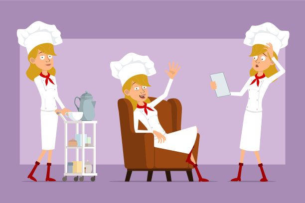 卡通平面厨师厨师女孩的角色设置图片下载
