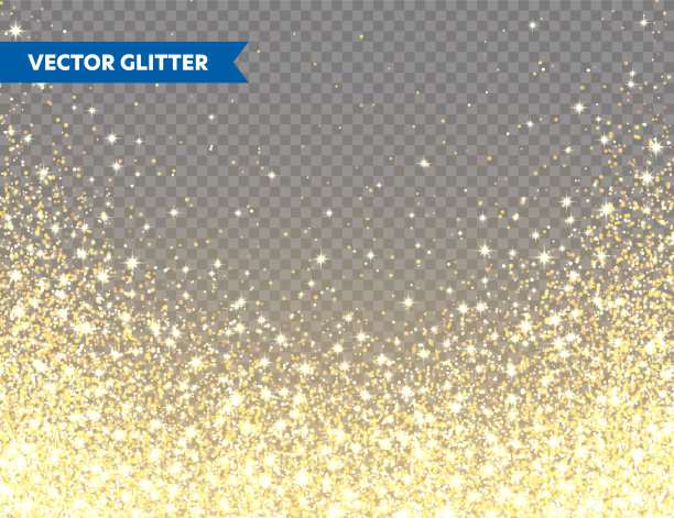 闪闪发光的金色在透明的矢量背景。闪亮的五彩纸屑与黄金碎片。圣诞或新年贺卡的灯光效果图片下载