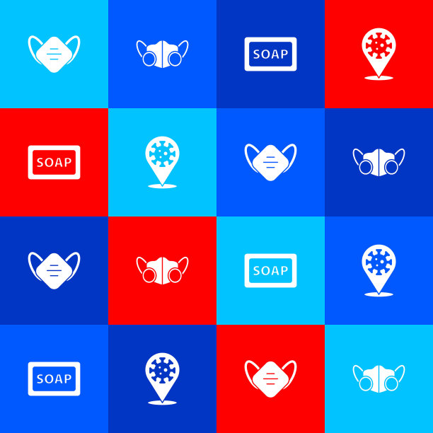 在位置图标上设置医用防护口罩、、肥皂条和冠状病毒2019-nCoV。向量图片下载