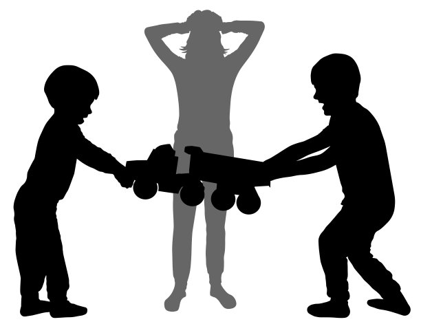 孩子们为了一个玩具尖叫、打架。抱着头的女人。妈妈听别人发脾气。生活的情况。矢量剪影图片下载
