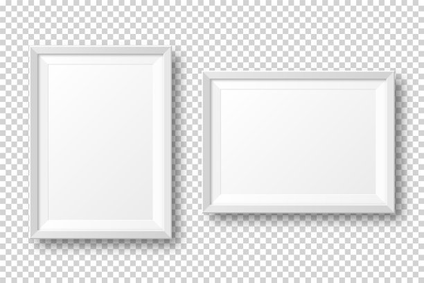现实的空白白色画框与阴影隔离在透明的背景。现代海报模型。空相框艺术画廊或室内。矢量图图片下载