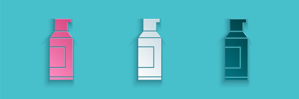 剪纸喷雾剂可用于发胶、除臭剂、止汗剂，图标隔离在蓝色背景上。纸艺术风格。向量图片下载