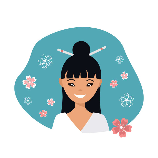 可爱的年轻日本女人在平面风格图片下载