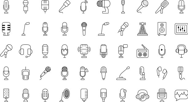 播客和麦克风图标设置线条风格图片下载