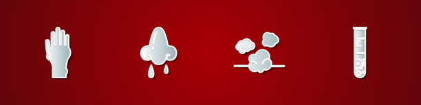 设置手与牛皮癣或湿疹，流鼻涕，灰尘和试管烧瓶图标。向量图片下载