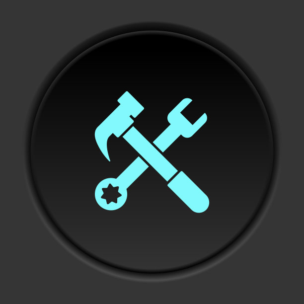 暗黑按钮图标锤子选项。按钮横幅圆形徽章界面的应用说明图片下载