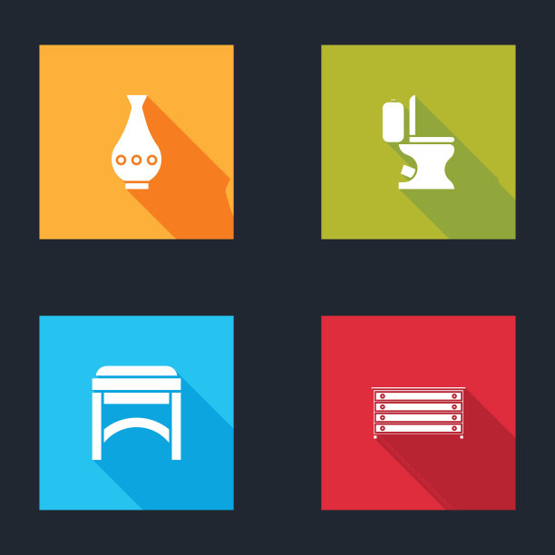 设置花瓶，马桶碗，椅子和衣柜的抽屉图标。向量图片下载